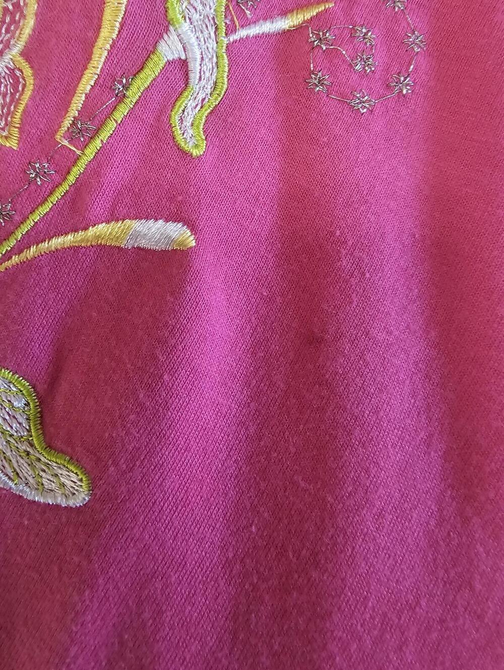 UNIK Pink Embroidered Floral Short Sleeve Shirt Large - Picture 3 of 5